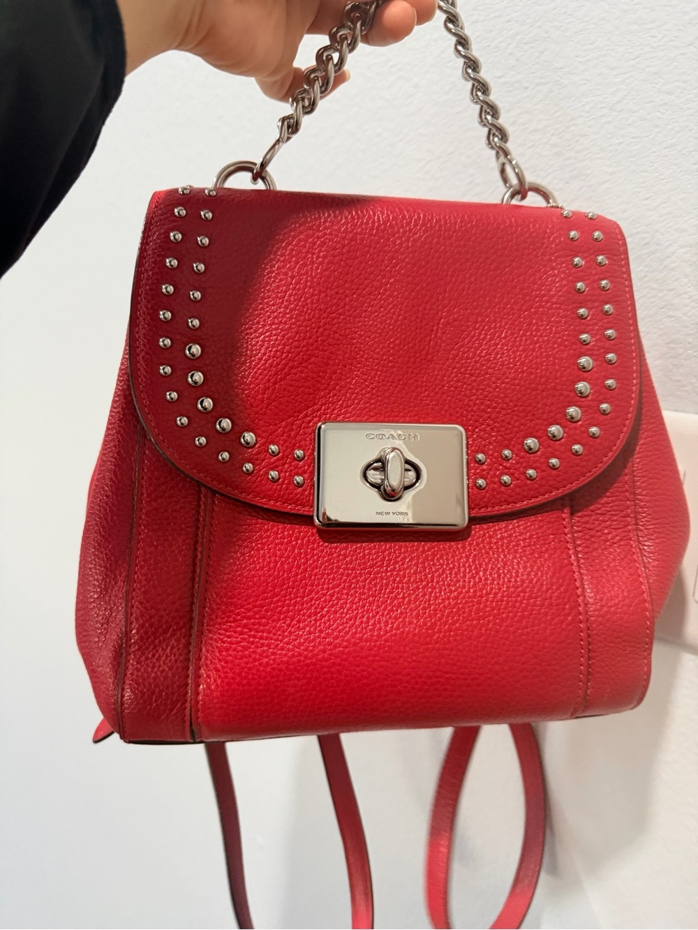 Coach Red Leather Studded Mini Backpack with Silver Hardware - Picture 2 of 3